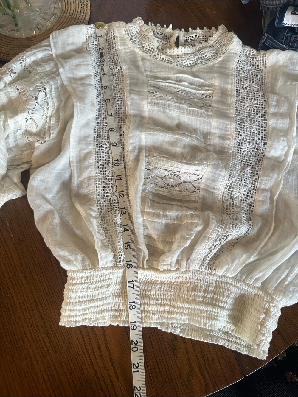 Free People Cream Lace-Inset Victorian High-Neck Blouse - Picture 6 of 7